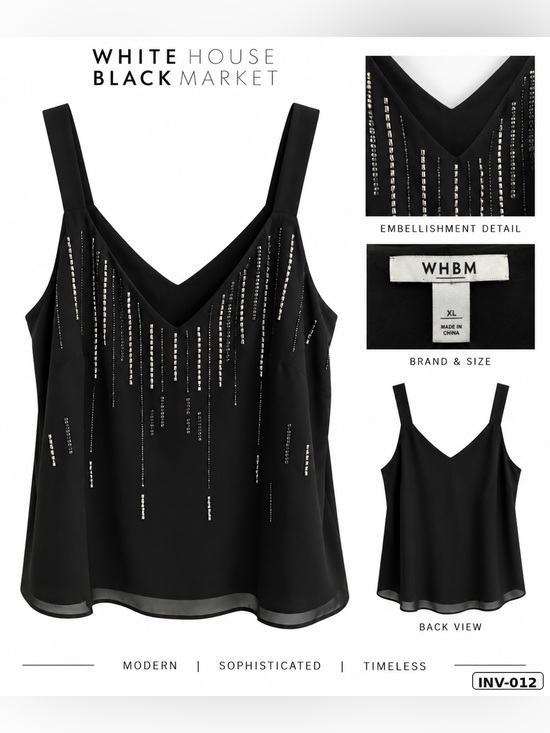 White House Black Market Tops - White House Black Market Black Embellished V-Neck Camisole